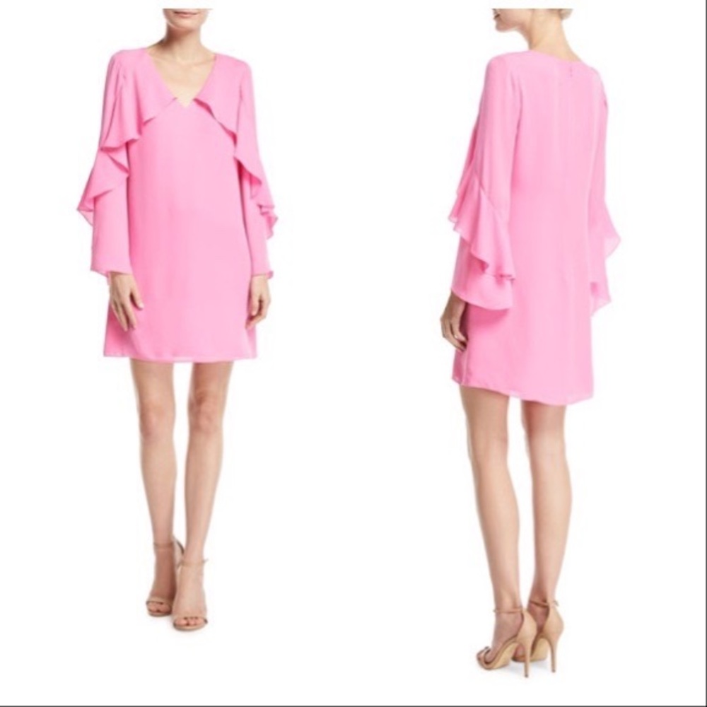 Kobi Halperin Bethenny Ruffle-Sleeve Shift Dress in Navy sz L - Picture 13 of 14
